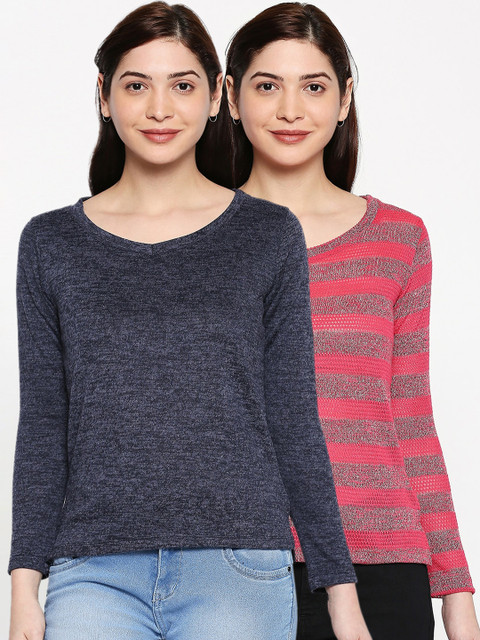 

inocenCia Women Pack Of 2 V-Neck T-shirts, Red