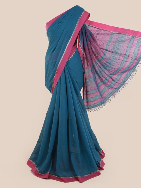 

Pothys Blue Solid Cotton Blend Saree
