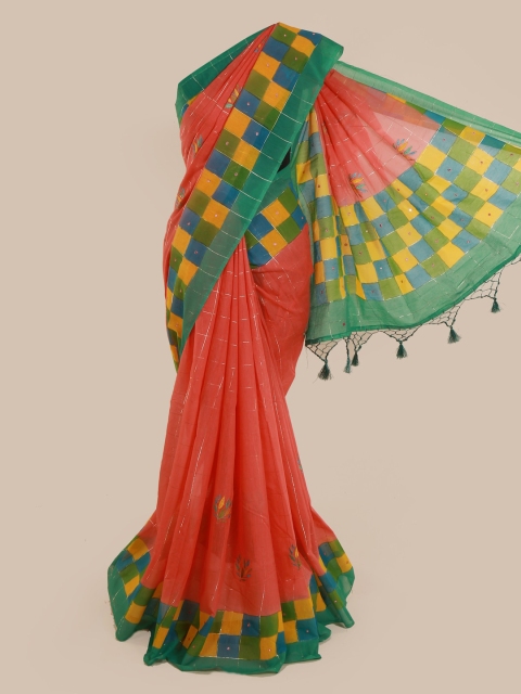 Pothys Pink Solid Cotton Blend Saree