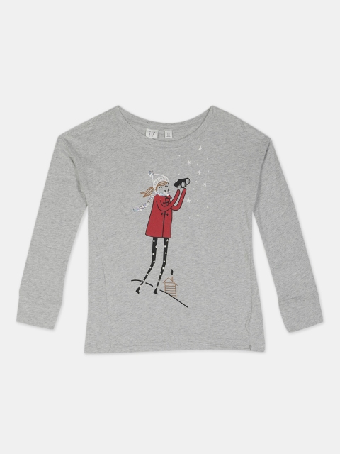 

GAP Girls Grey Printed Round Neck T-shirt