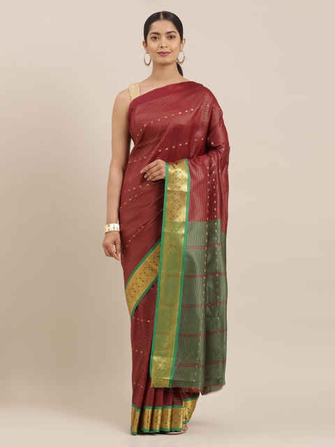 

The Chennai Silks Maroon Striped Art Silk Saree