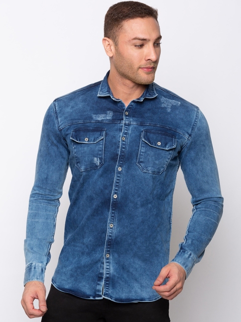 

mode de base Men Blue Slim Fit Faded Casual Shirt