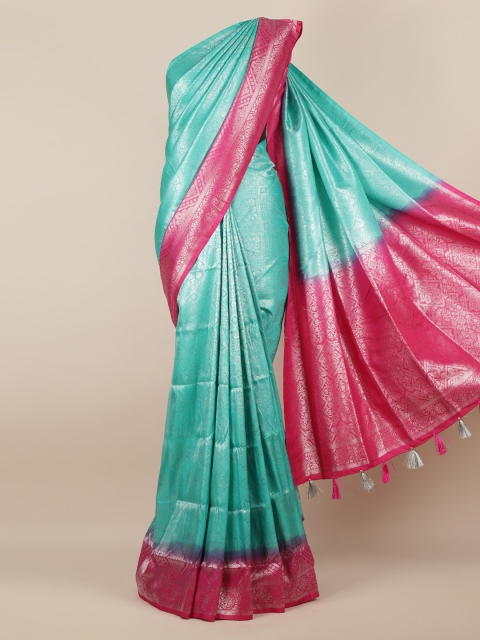 

Pothys Sea Green & Pink Jute Silk Woven Design Saree With Tasseled Pallu