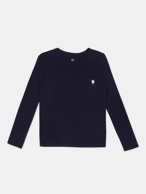 GAP Girls Navy Blue Solid Long Sleeve Round Neck T-shirt