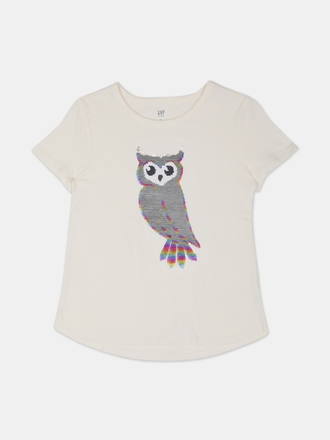 

GAP Girls Off-White Flippy Sequin Embellished Round Neck T-shirt