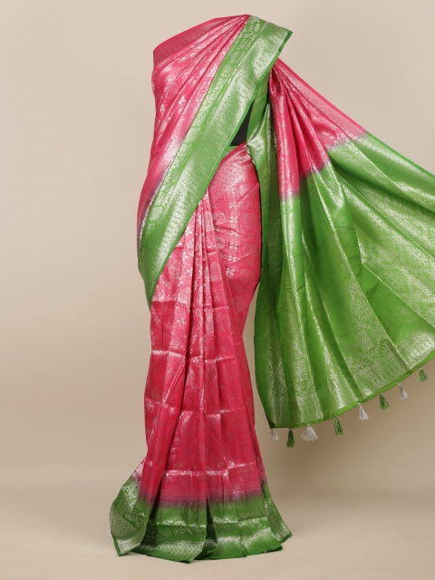 

Pothys Pink & Green Jute Silk Woven Design Saree