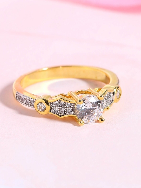 

Voylla Gold-Plated White CZ-Studded Solitaire Finger Ring