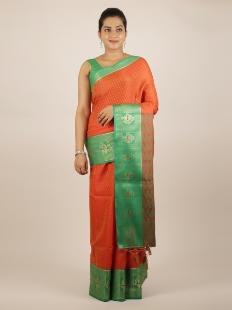 

Pothys Orange & Green Cotton Blend Woven Design Saree