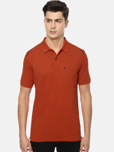 

Louis Philippe Men Orange Solid Polo Collar T-shirt