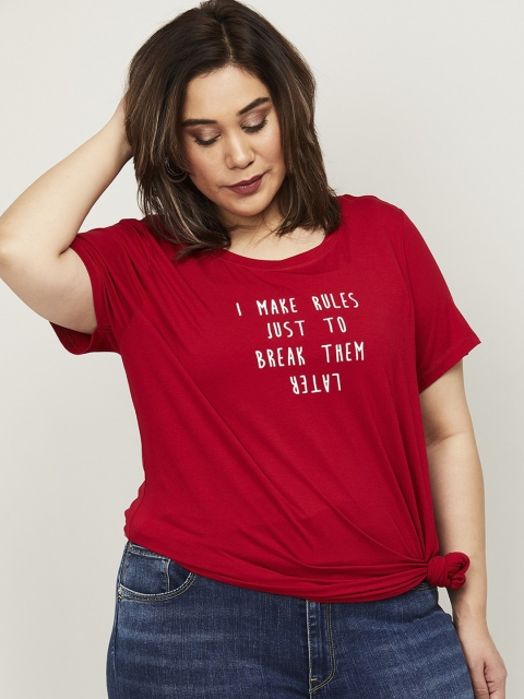 

nexus Plus Size Women Red Printed Round Neck T-shirt
