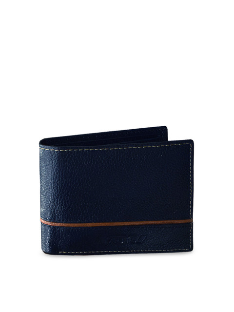 

ABYS Men Blue Striped Two Fold Genuine Leather Wallet