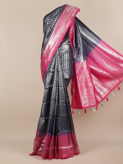 

Pothys Navy Blue & Pink Jute Silk Woven Design Saree