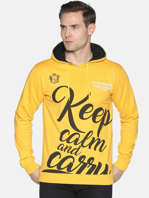 

UrGear Men Yellow Printed Hood Cotton Pure Cotton T-shirt