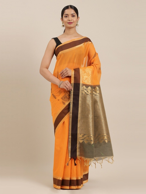 

The Chennai Silks Orange Silk Cotton Solid Maheshwari Saree