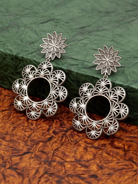 

PANASH Oxidised Silver-Plated Floral Drop Earrings