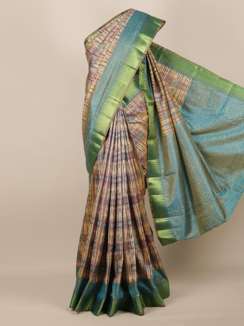 

Pothys Cream-Coloured Printed Jute Silk Saree