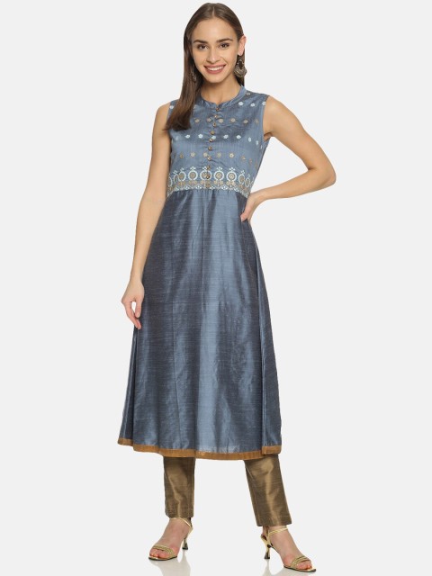 

Saffron Threads Women Grey Ethnic Motifs Embroidered Kurta