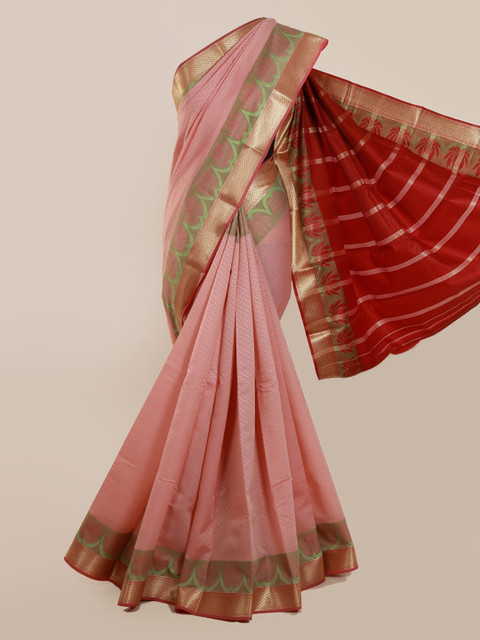 

Pothys Peach-Coloured Solid Art Silk Saree