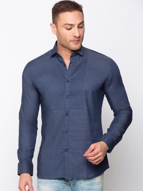 

mode de base Men Blue Slim Fit Solid Casual Shirt