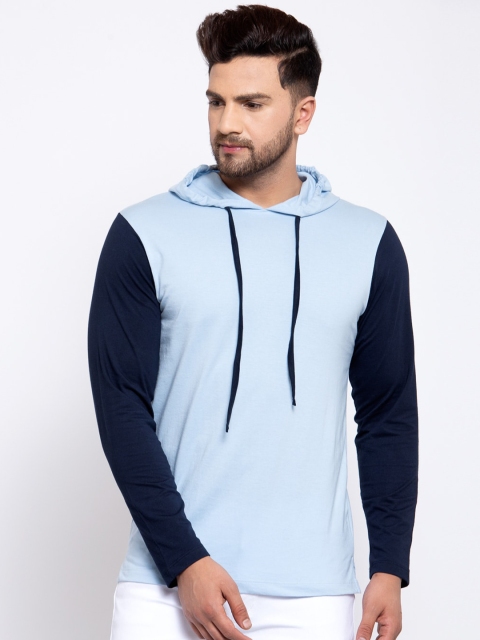 

Kalt Men Navy Blue Colourblocked Hood T-shirt