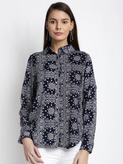 

Global Republic Women Navy Blue Printed Regular Fit Casual Shirt