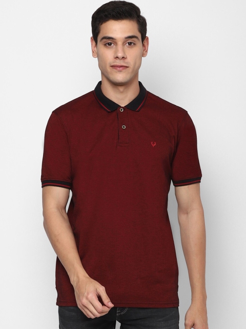

Allen Solly Men Maroon Self Design Cotton Polo Collar T-shirt