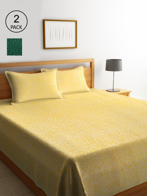 

KLOTTHE Set Of 2 Printed Double King Bed Covers With 4 Pillow Covers, Multi
