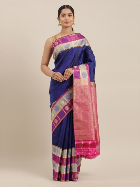 

The Chennai Silks Navy Blue Pure Silk Woven Design Kanjeevaram Saree