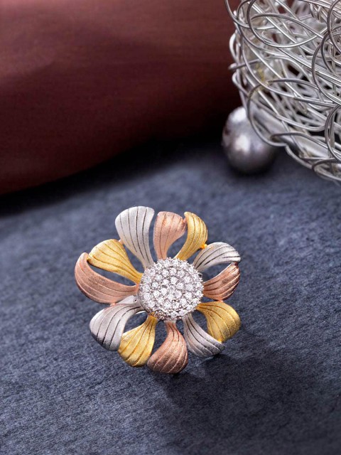 

Voylla Silver-Toned & Gold-Toned CZ-Studded Finger Ring