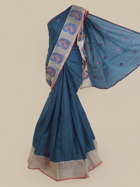 

Pothys Blue Woven Design Cotton Blend Saree