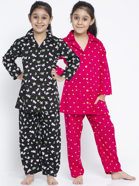 

Baani Creations Girls Pack of 2 Pink & Black Printed Night suit