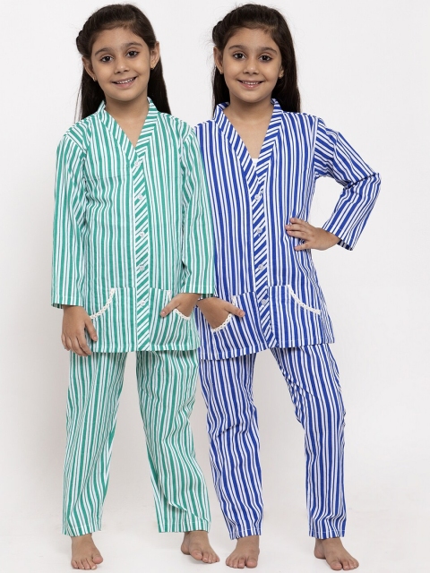 

Baani Creations Girls Pack of 2 Blue & Green Printed Night suit