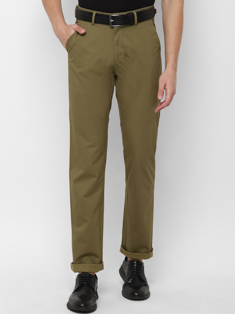 

Allen Solly Men Olive Green Regular Fit Printed Regular Trousers