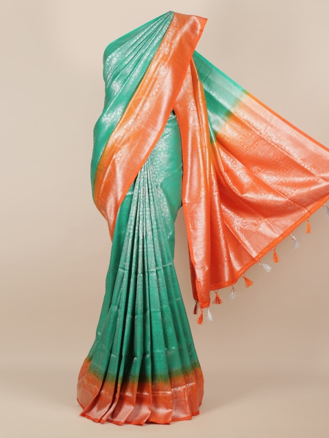 

Pothys Green & Orange Jute Silk Woven Design Saree
