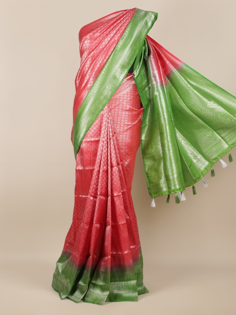 

Pothys Pink & Green Jute Silk Woven Design Saree