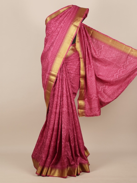 

Pothys Pink & Gold-Toned Jute Silk Printed Saree