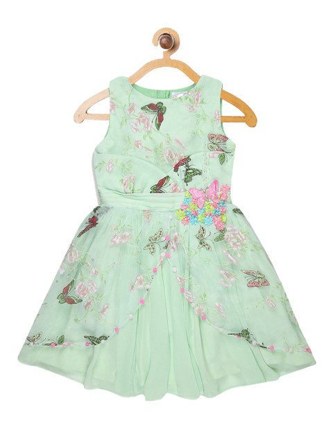 

Butterfly Blush Girls Sea Green Self Design Fit and Flare Dress