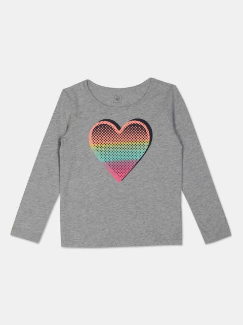 GAP Toddler Girls Grey Glitter Graphic Cotton Long Sleeve Tee