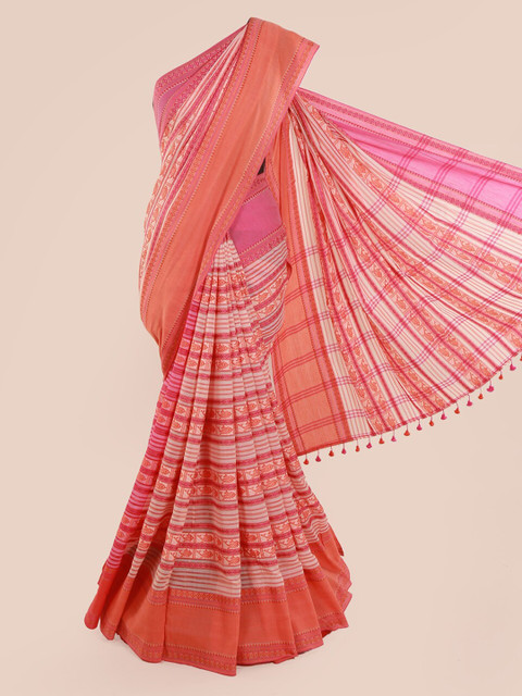 

Pothys Pink Striped Cotton Blend Saree