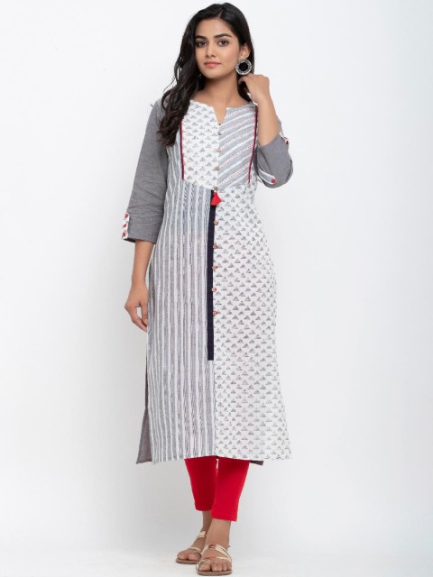 

Tistabene Women White & Grey Geometric Printed Kurta