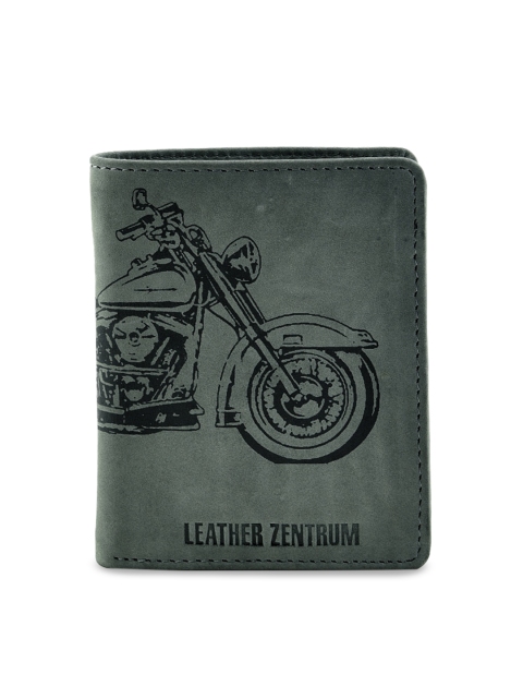 

Leather Zentrum Men Olive Green Printed Two Fold Leather Wallet