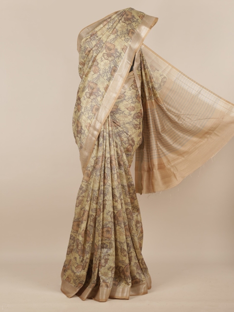 

Pothys Beige Printed Linen Blend Saree