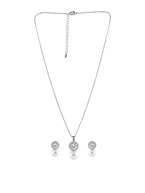 

Amavi Silver-Plated & White AD-Studded Pearl Embellished Jewellery Set