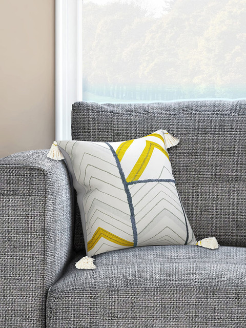 

Living scapes by Pantaloons Off-White & Yellow Set of Single Quirky Square Cushion Covers