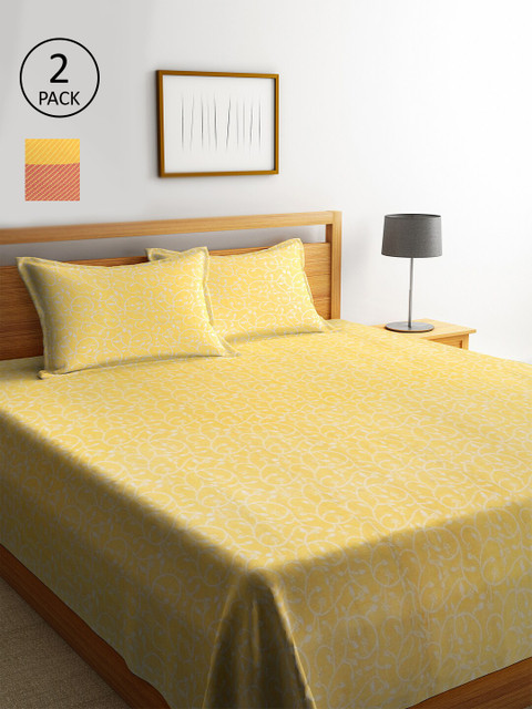 

KLOTTHE Set Of 2 Multicoloured Ethnic Motifs Double King Bed Covers With 4 Pillow Covers, Multi
