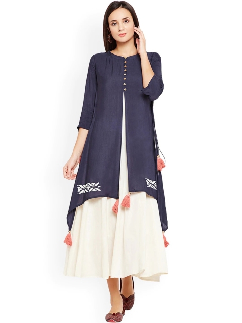 

Be Indi Women Navy Blue Solid Layered Ethnic Maxi Dress
