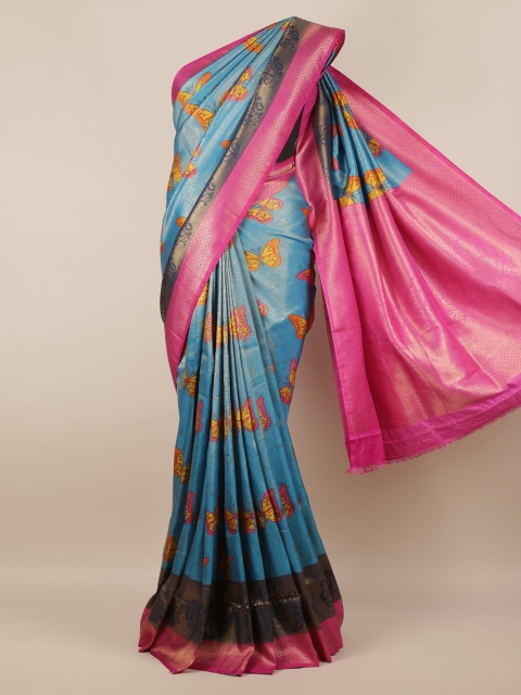 

Pothys Blue Printed Jute Silk Saree