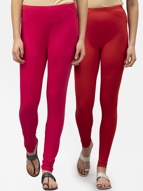 

Style Quotient Women Pack Of 2 Solid Ankle-Length Leggings, Pink