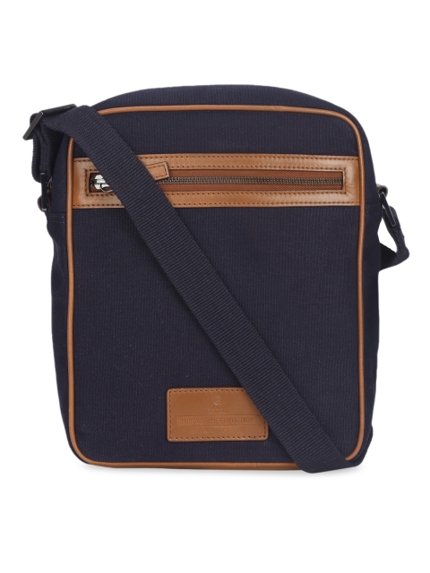 

CRUST Unisex Navy Blue & Brown Solid Leather Messenger Bag