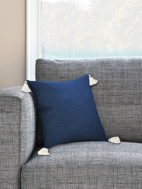 

Living scapes by Pantaloons Blue Single Solid Square Cushion Cover with Tassels